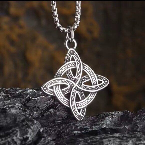 Stainless Steel Celtic Knot Pendant Necklace - Etched Design #1521 - Picture 3 of 7